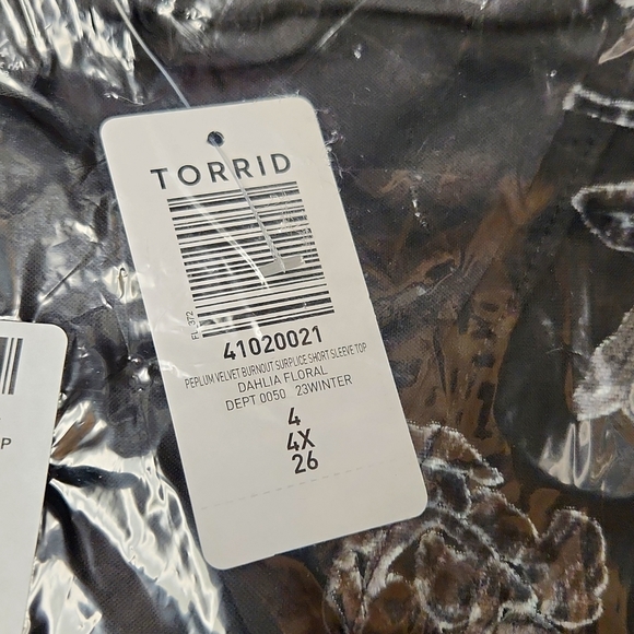 ❤️NWT VINTAGE TORRID TOP PEPLUM VELVET BURNOUT SURPLICE FLORAL BLOUSE PLUS SIZE - Picture 7 of 12